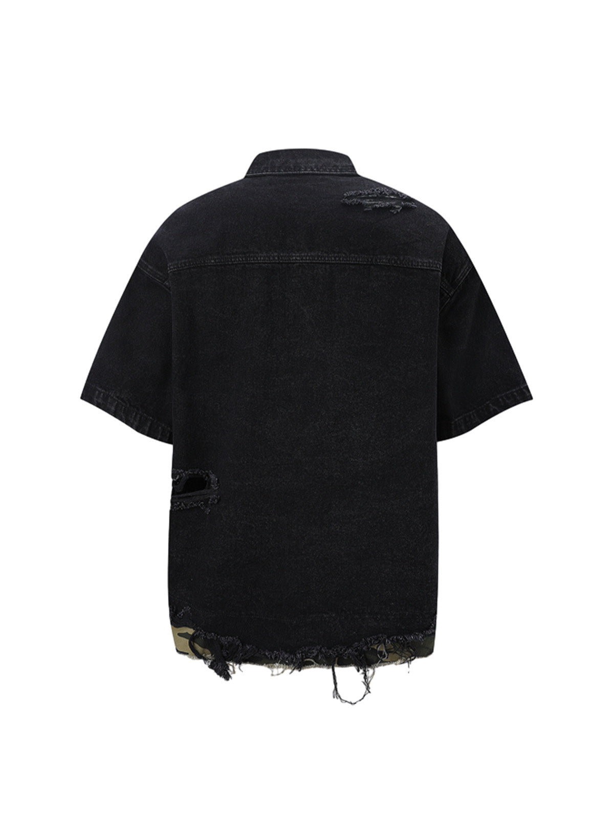 Ogulclon Patchwork Camouflage Ripped Shirt Jorts Denim Suit