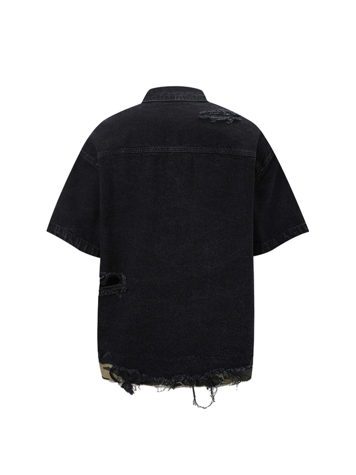 Ogulclon Patchwork Camouflage Ripped Shirt Jorts Denim Suit