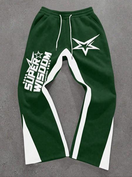 Men's Colorblock Letter & Star Print Sweatpants, Casual Comfy Jogger Pants for Daily Wear, Men's Trousers for All Seasons