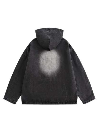 Ogulclon Retro Distressed Washed Denim Hoodie - 2176