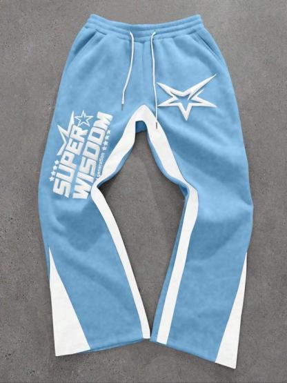 Colorblock Letter & Star Print Sweatpants