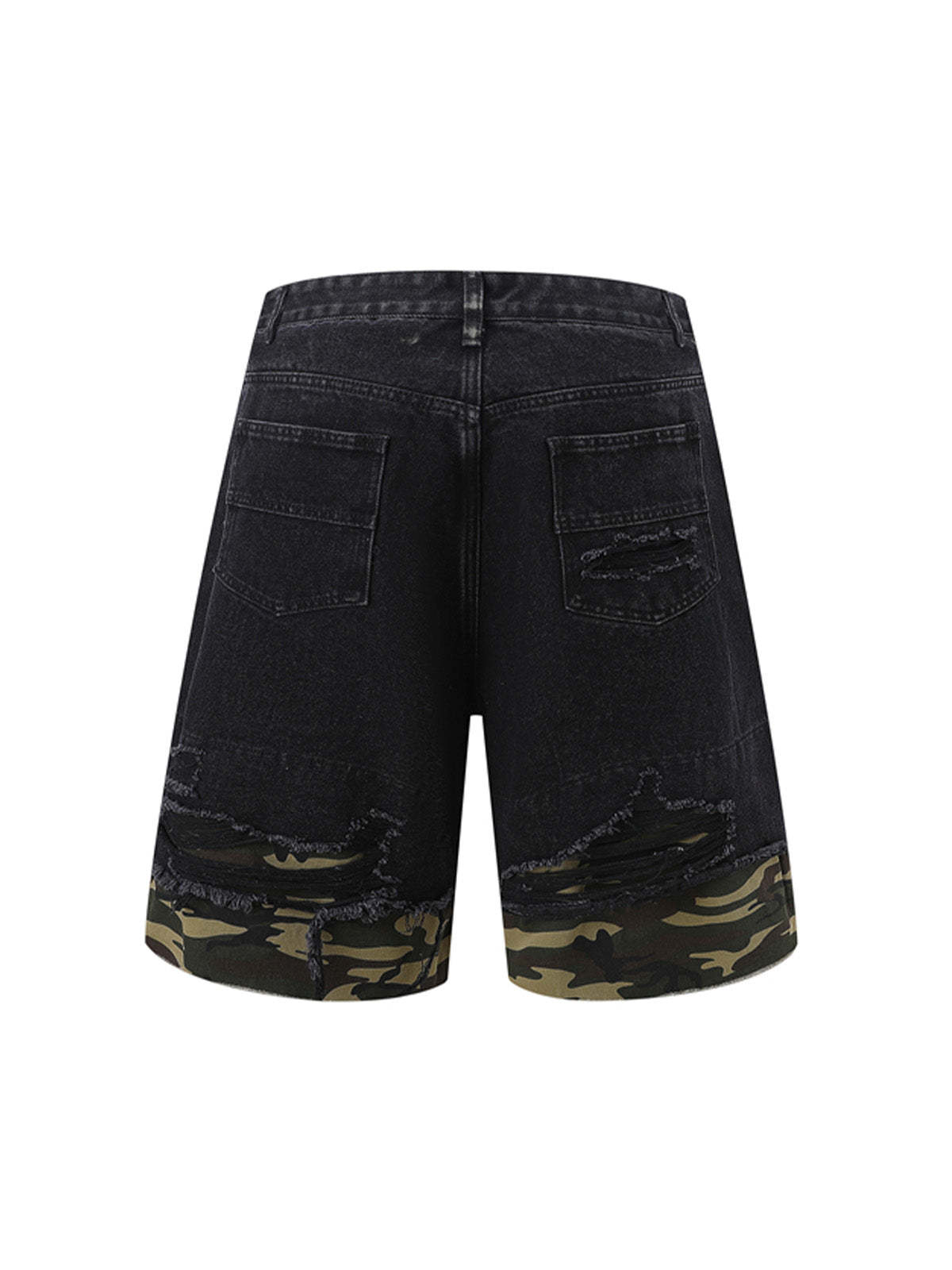 Ogulclon Patchwork Camouflage Ripped Shirt Jorts Denim Suit