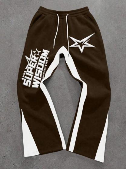 Colorblock Letter & Star Print Sweatpants