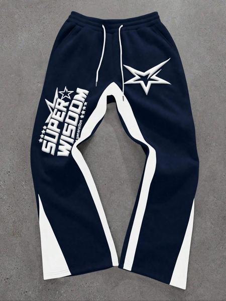 Men's Colorblock Letter & Star Print Sweatpants, Casual Comfy Jogger Pants for Daily Wear, Men's Trousers for All Seasons
