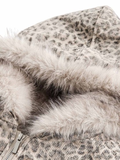 Cheetah Print Mink Fur Hooded Jacket - 2270