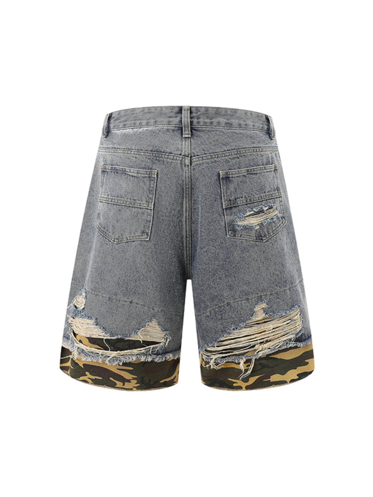 Ogulclon Patchwork Camouflage Ripped Shirt Jorts Denim Suit