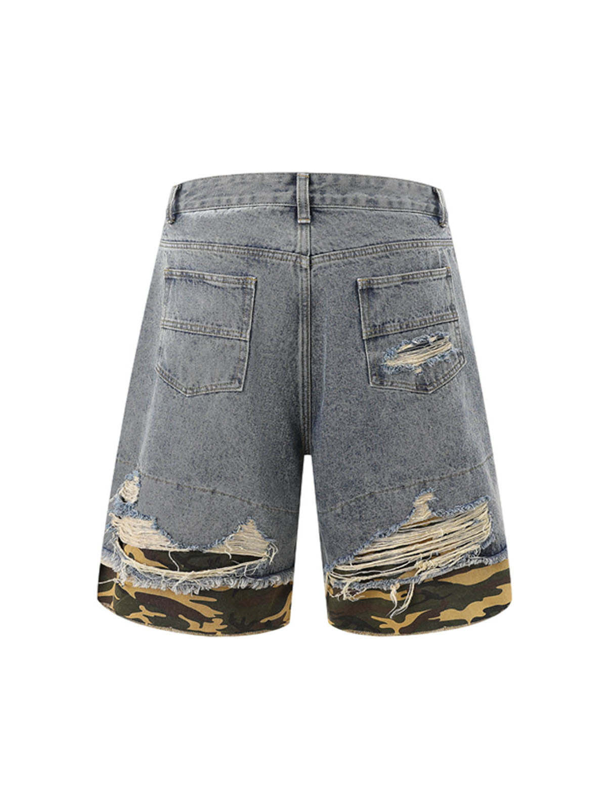 Ogulclon Patchwork Camouflage Ripped Shirt Jorts Denim Suit