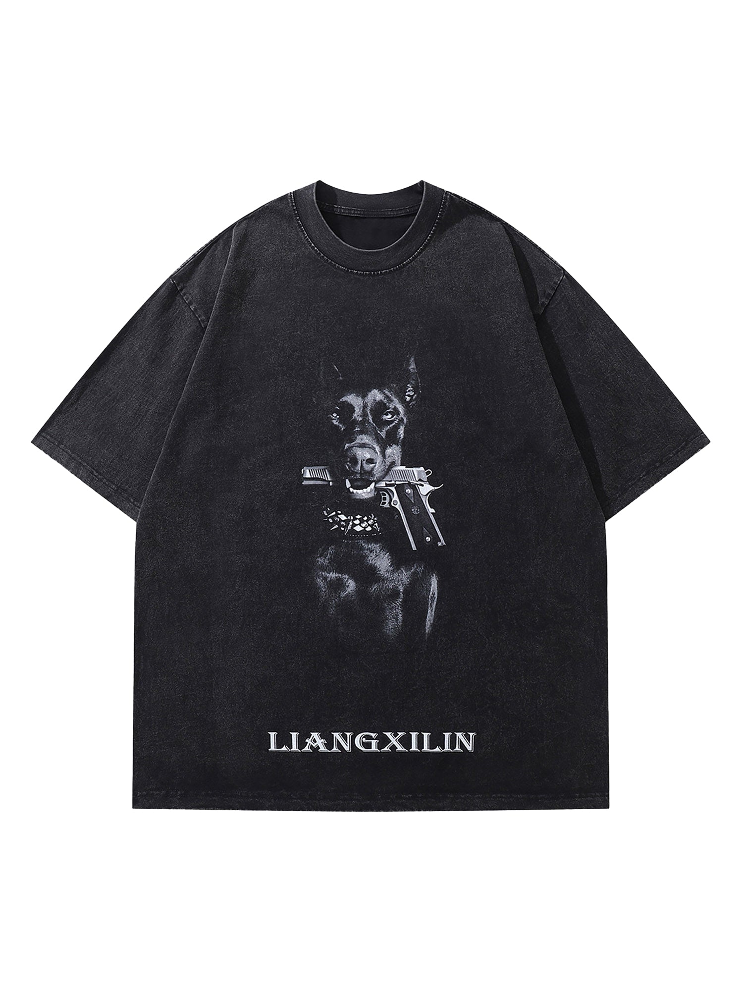 Ogulclon Retro Washed Distressed Doberman Pinscher T-shirt-2202