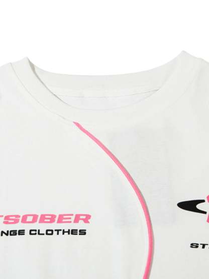 Ogulclon High Street Motorcycle Print Asymmetric T-shirt