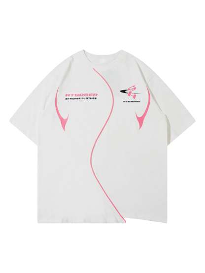 Ogulclon High Street Motorcycle Print Asymmetric T-shirt