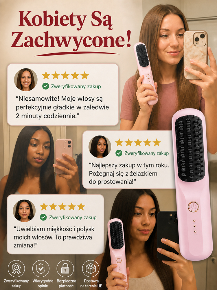 Bezprzewodowa Jonowa Szczotka Prostująca | Gładkie Włosy w 3 Sekundy😍 Wystarczy JEDNO pociągnięcie, aby zmienić suche, puszące się pasma w jedwabistą gładkość. ✨