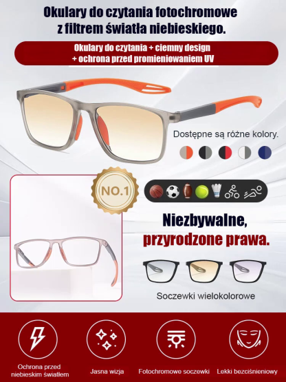 Sportowe okulary dwu w jednym z funkcją fotochromatyczną i ochroną UV.