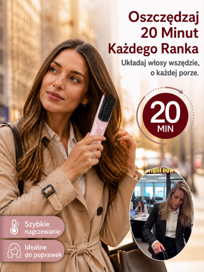 Bezprzewodowa Jonowa Szczotka Prostująca | Gładkie Włosy w 3 Sekundy😍 Wystarczy JEDNO pociągnięcie, aby zmienić suche, puszące się pasma w jedwabistą gładkość. ✨