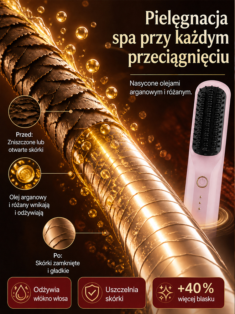 Bezprzewodowa Jonowa Szczotka Prostująca | Gładkie Włosy w 3 Sekundy😍 Wystarczy JEDNO pociągnięcie, aby zmienić suche, puszące się pasma w jedwabistą gładkość. ✨