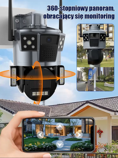Zewnętrzny monitoring 360° z trzema obiektywami, noktowizorem Ultra HD i zdalnym podglądem w telefonie.