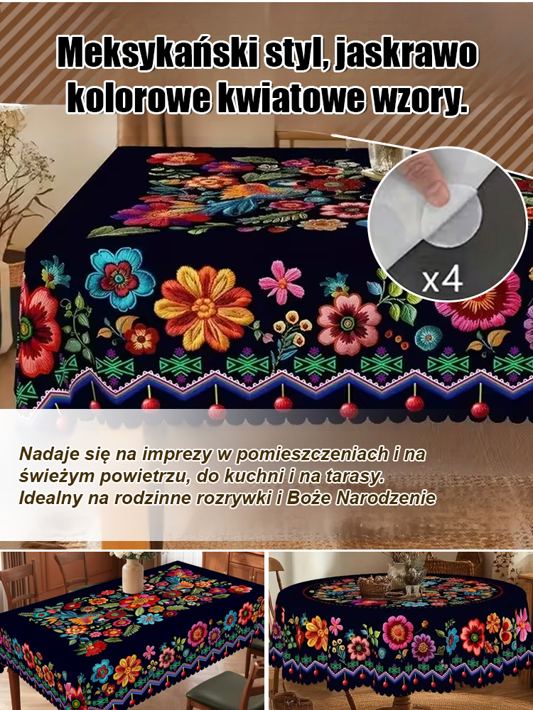 Kolorowy meksykański obrus w kwiaty