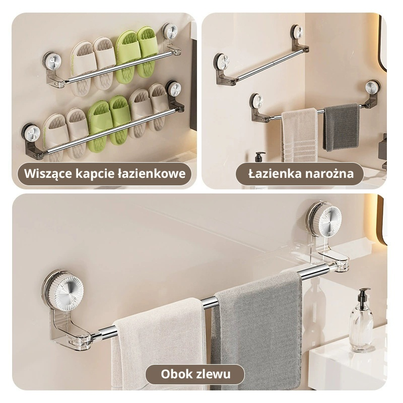 Rozciągany drążek na przyssawki bez potrzeby wiercenia.