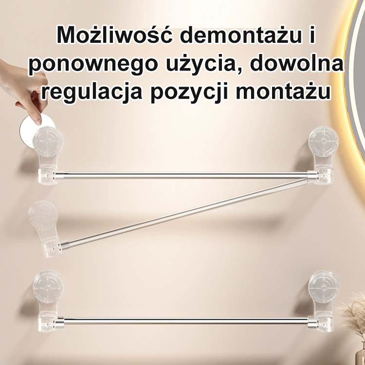 Rozciągany drążek na przyssawki bez potrzeby wiercenia.