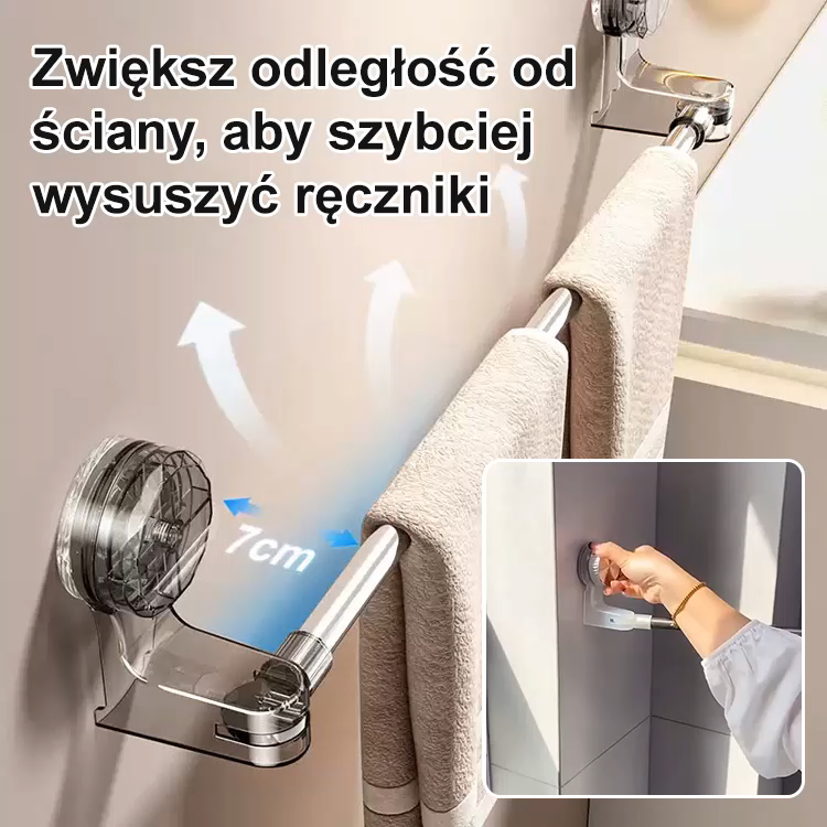 Rozciągany drążek na przyssawki bez potrzeby wiercenia.