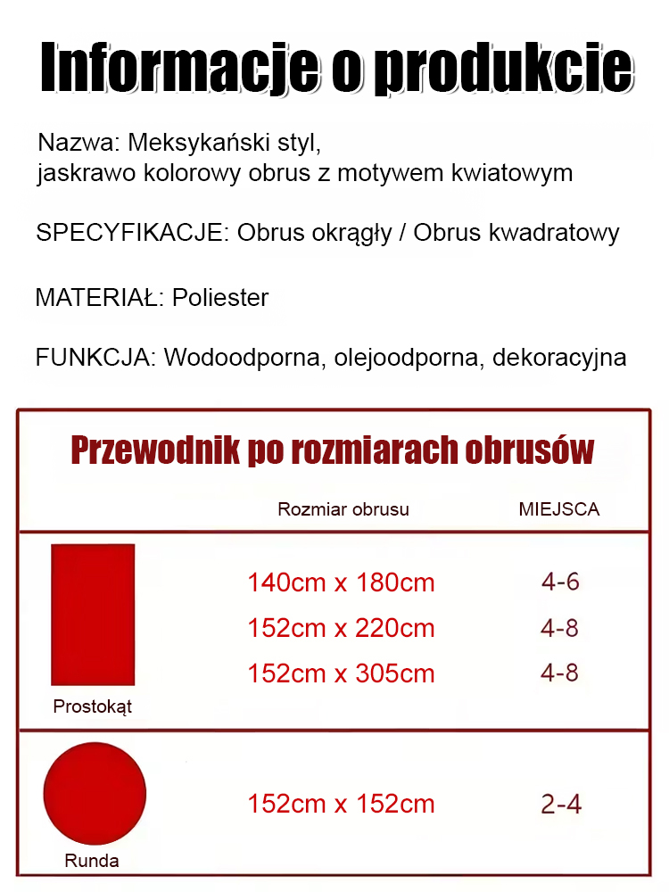 Kolorowy meksykański obrus w kwiaty