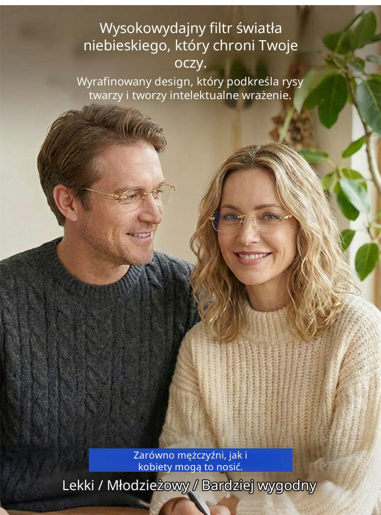 Ultralekkie bezramkowe okulary do czytania z fotochromem
