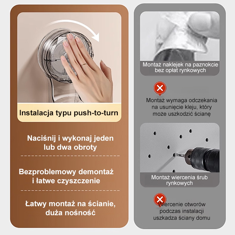 Rozciągany drążek na przyssawki bez potrzeby wiercenia.