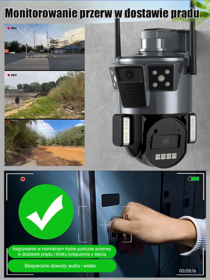 Zewnętrzny monitoring 360° z trzema obiektywami, noktowizorem Ultra HD i zdalnym podglądem w telefonie.
