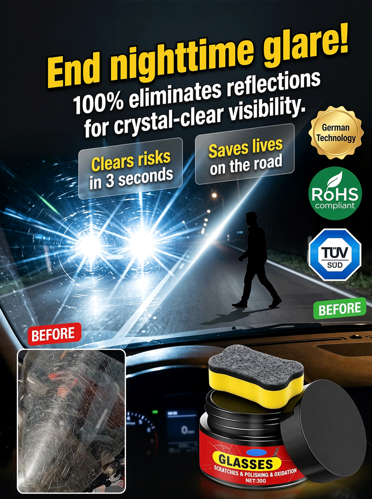 Car Glass Scratch Remover Polish, 3 Seconds and Scratches are Gone! 100% Anti-Glare Night Solution! 