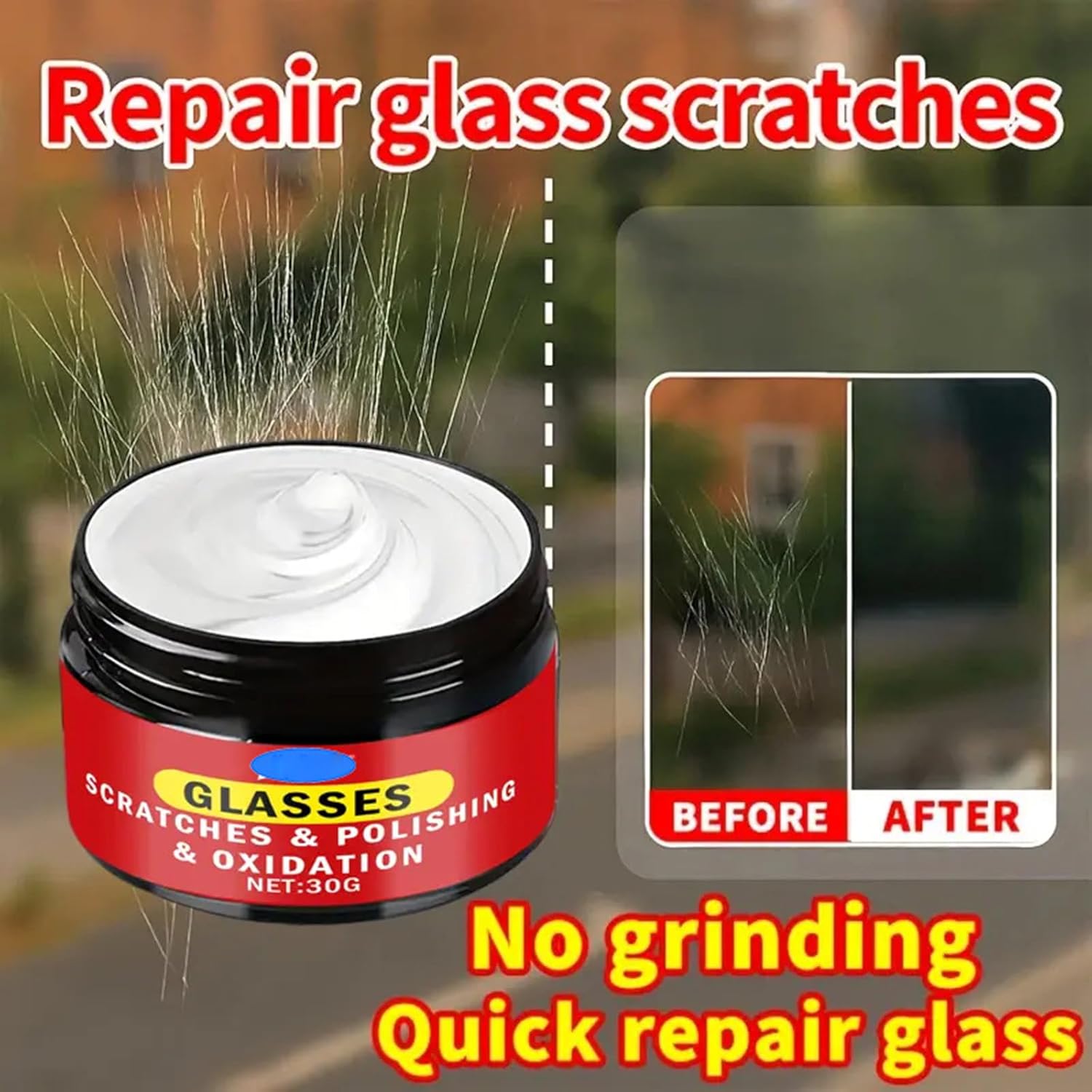 Car Glass Scratch Remover Polish, 3 Seconds and Scratches are Gone! 100% Anti-Glare Night Solution! 