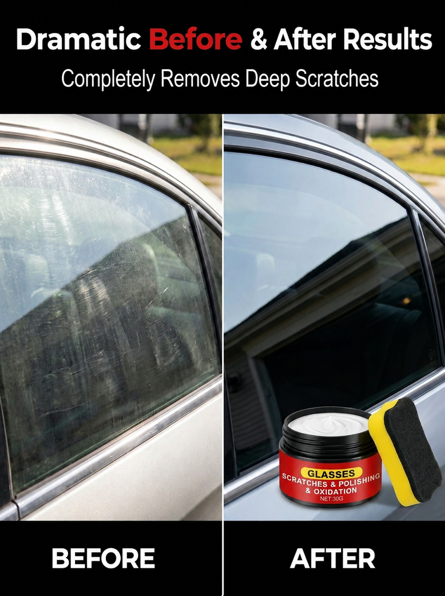 Car Glass Scratch Remover Polish, 3 Seconds and Scratches are Gone! 100% Anti-Glare Night Solution! 
