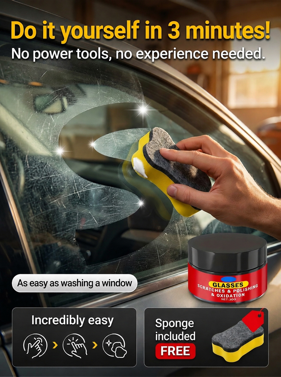 Car Glass Scratch Remover Polish, 3 Seconds and Scratches are Gone! 100% Anti-Glare Night Solution! 