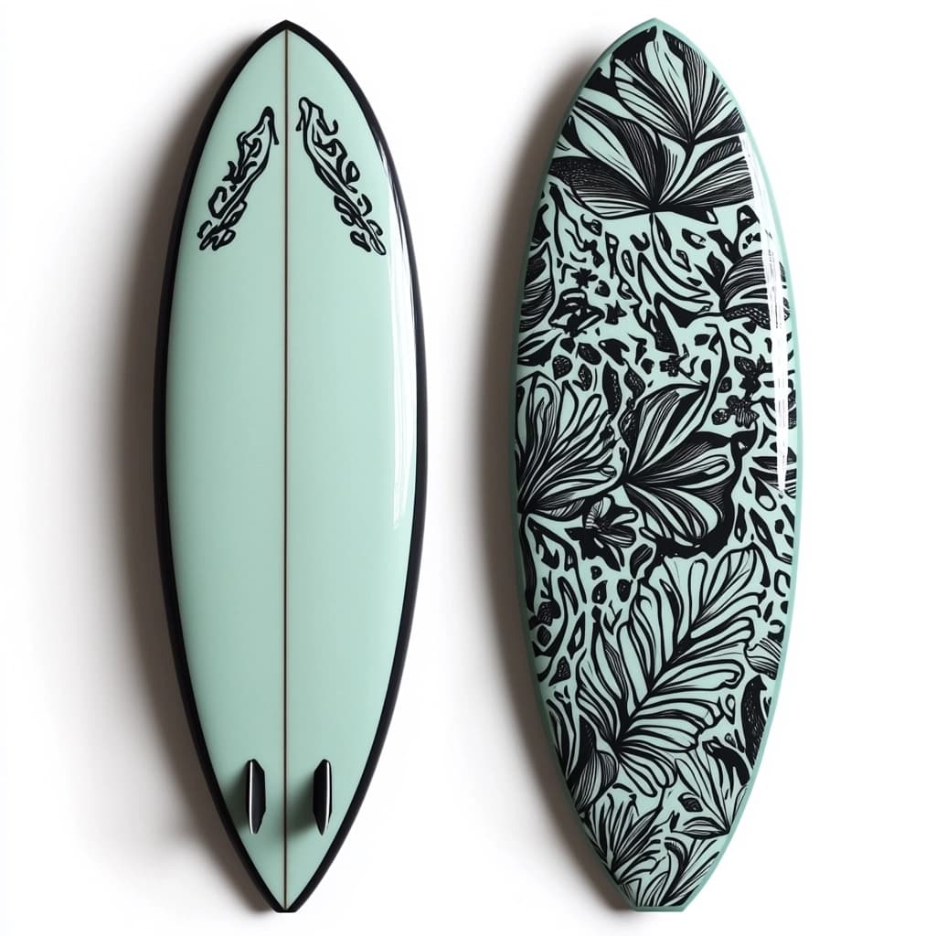 Tabla de surf de fibra de vidrio para olas medianas con diseño floral negro 180cm verde menta