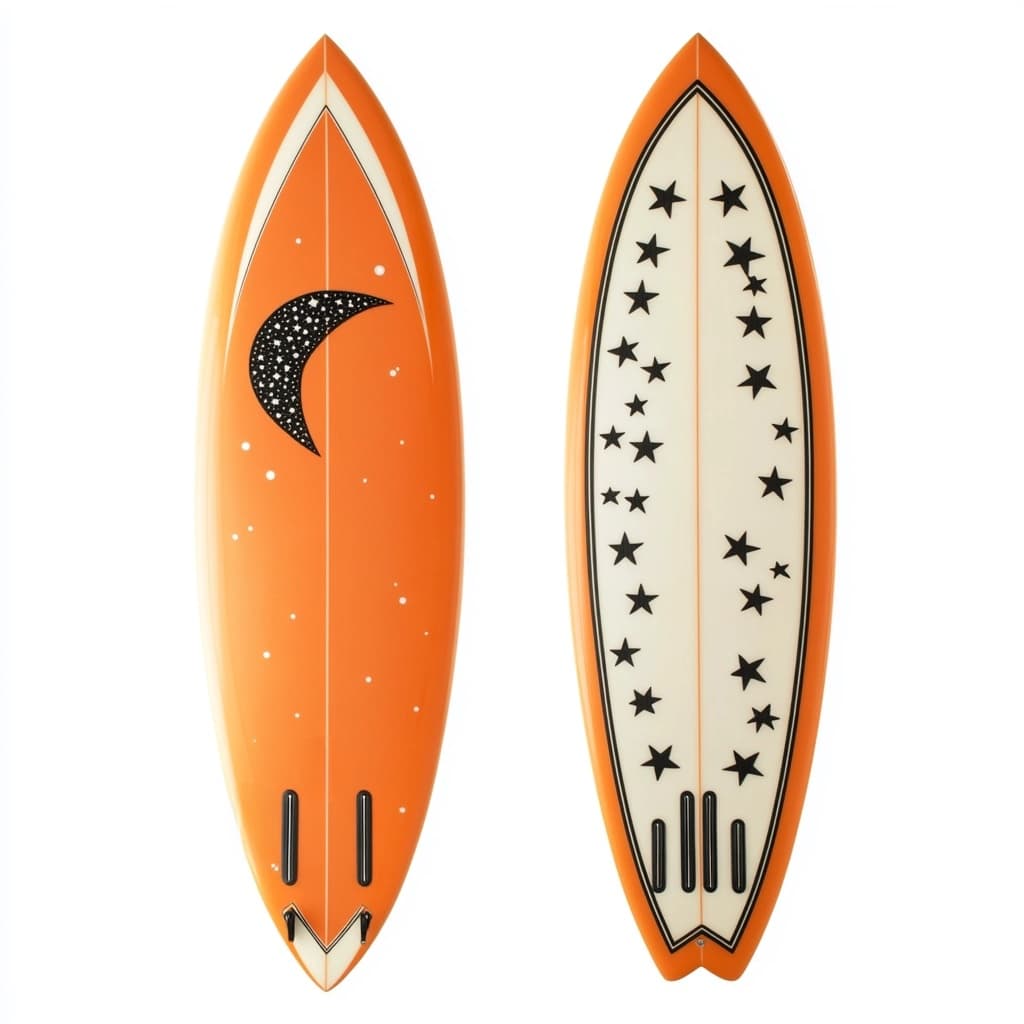 Tabla de surf de fibra de vidrio Luna y Estrellas 6 pies Playa Naranja