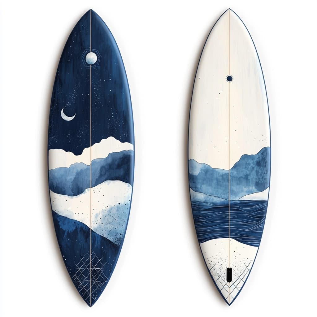 Tabla de surf 6 pies diseño artístico azul/blanco fibra de vidrio para olas medianas