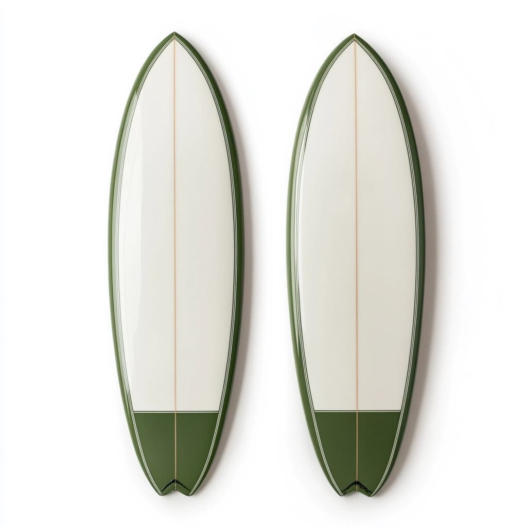 Tabla de surf fibra de vidrio estilo fish 5.8 pies para olas medianas blanco/verde