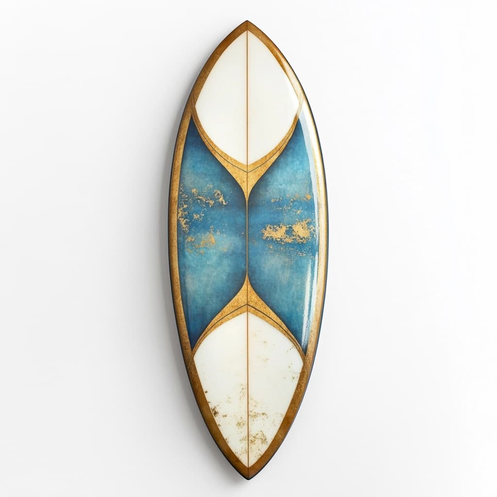 Tabla de surf 6 pies diseño artístico azul/dorado fibra de vidrio