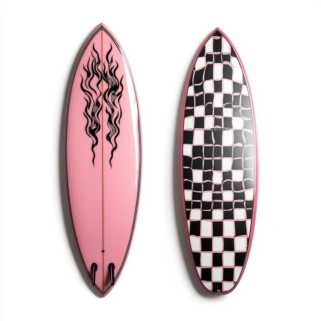 Tabla de surf diseño gráfico playa fibra de vidrio 6.0 pulgadas rosa/negro