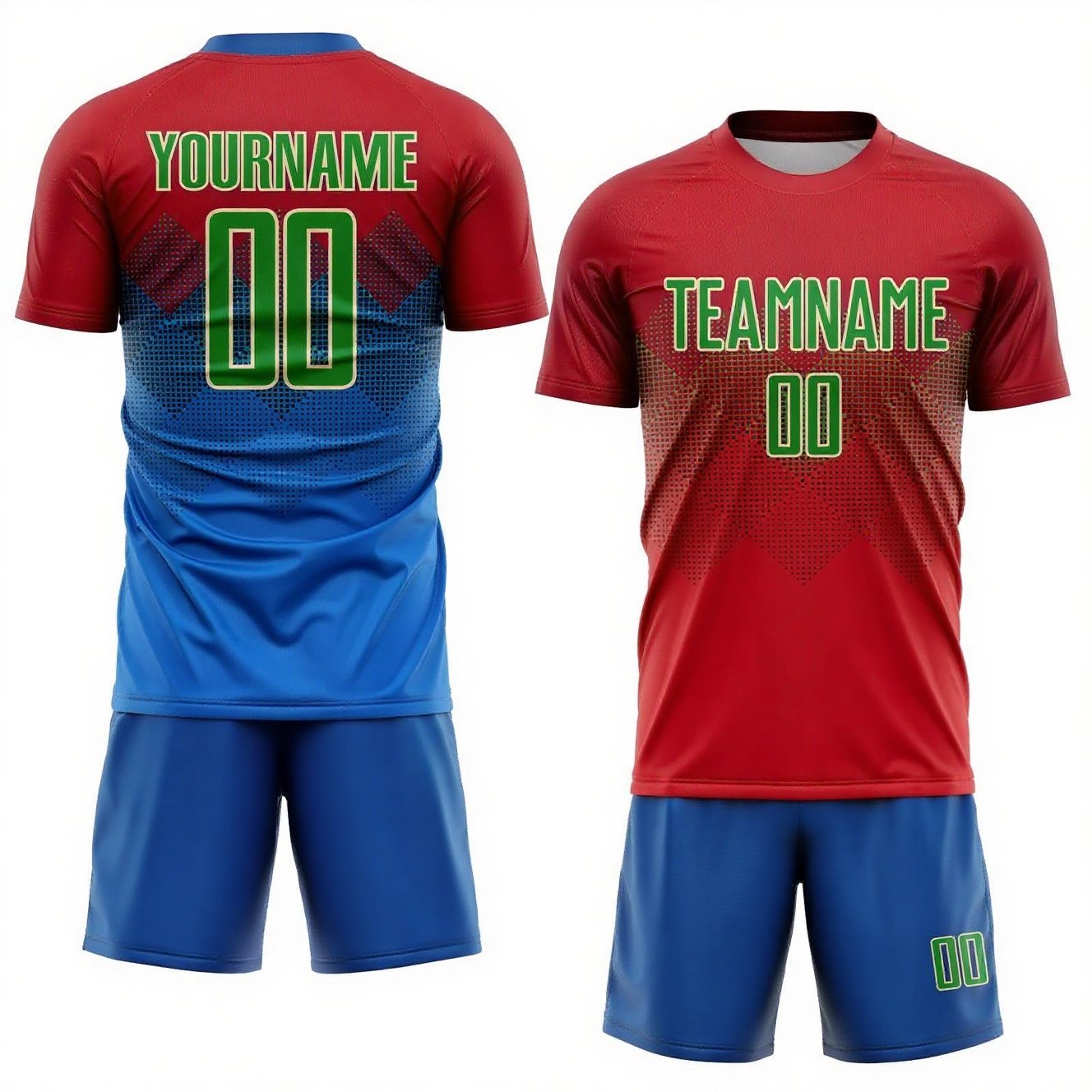 Custom Figure Red And Blue Sublimation Soccer Uniform Jersey