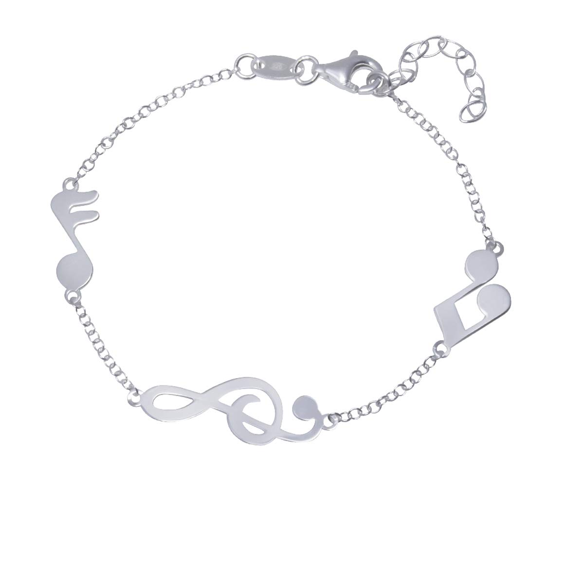 Pulsera Música para Mujer Plata de Ley 925, Clave de Sol, Notas musicales, en Caja de Regalo