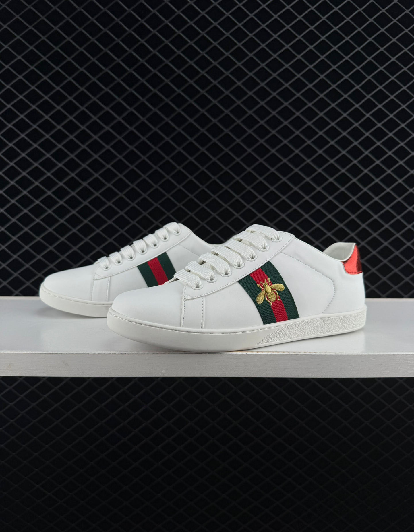 Gucci Leather White, Green And Red Bee Sneakers