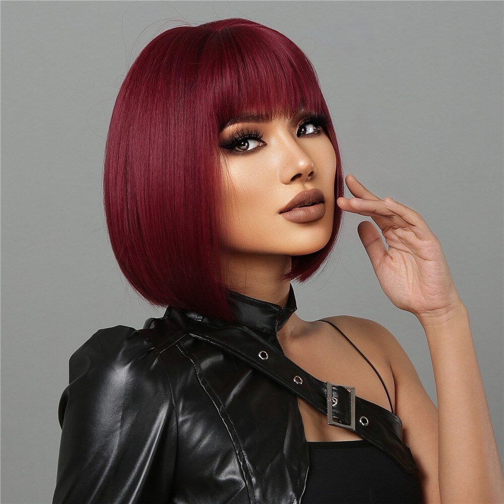 Short burgundy bob wig