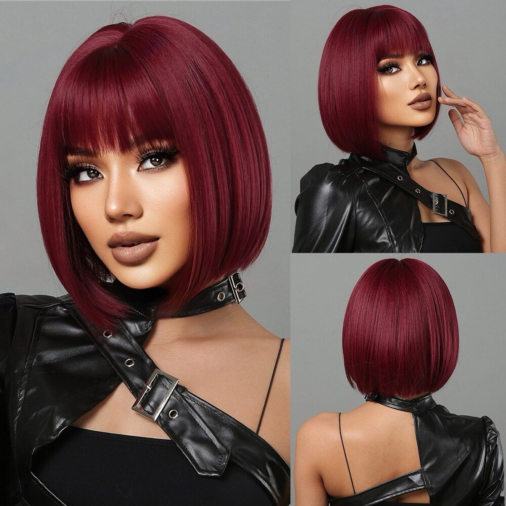 Short burgundy bob wig