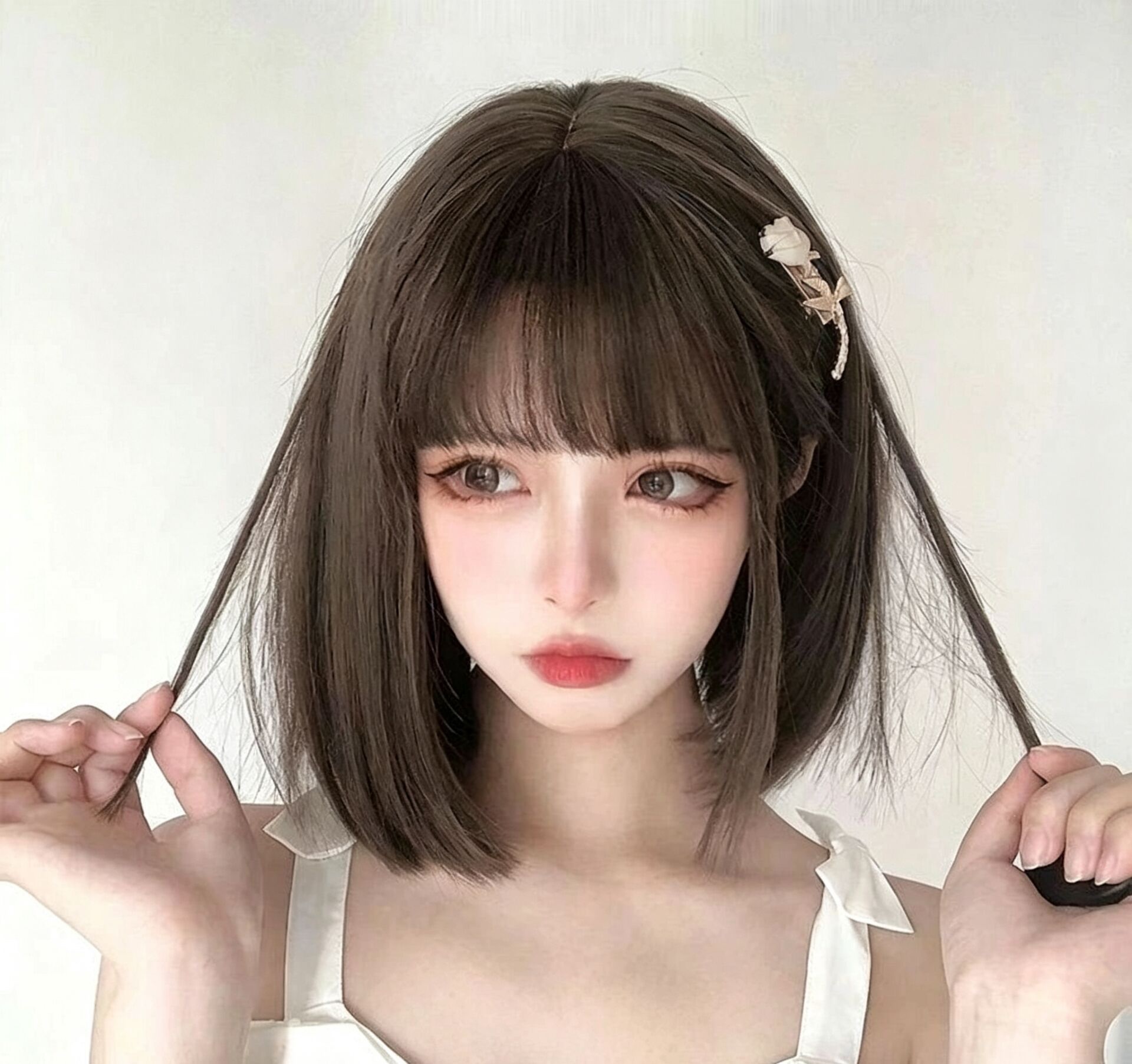 Short Bob Wig with Bangs, Natural Straight Cosplay Daily Wig for Women