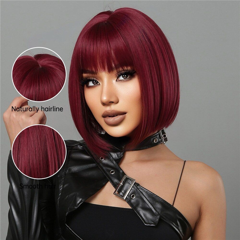 Short burgundy bob wig