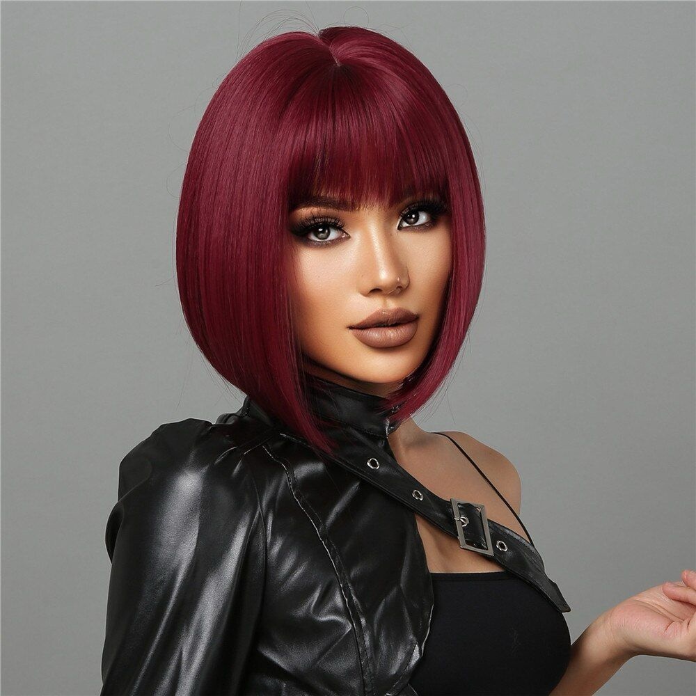 Short burgundy bob wig