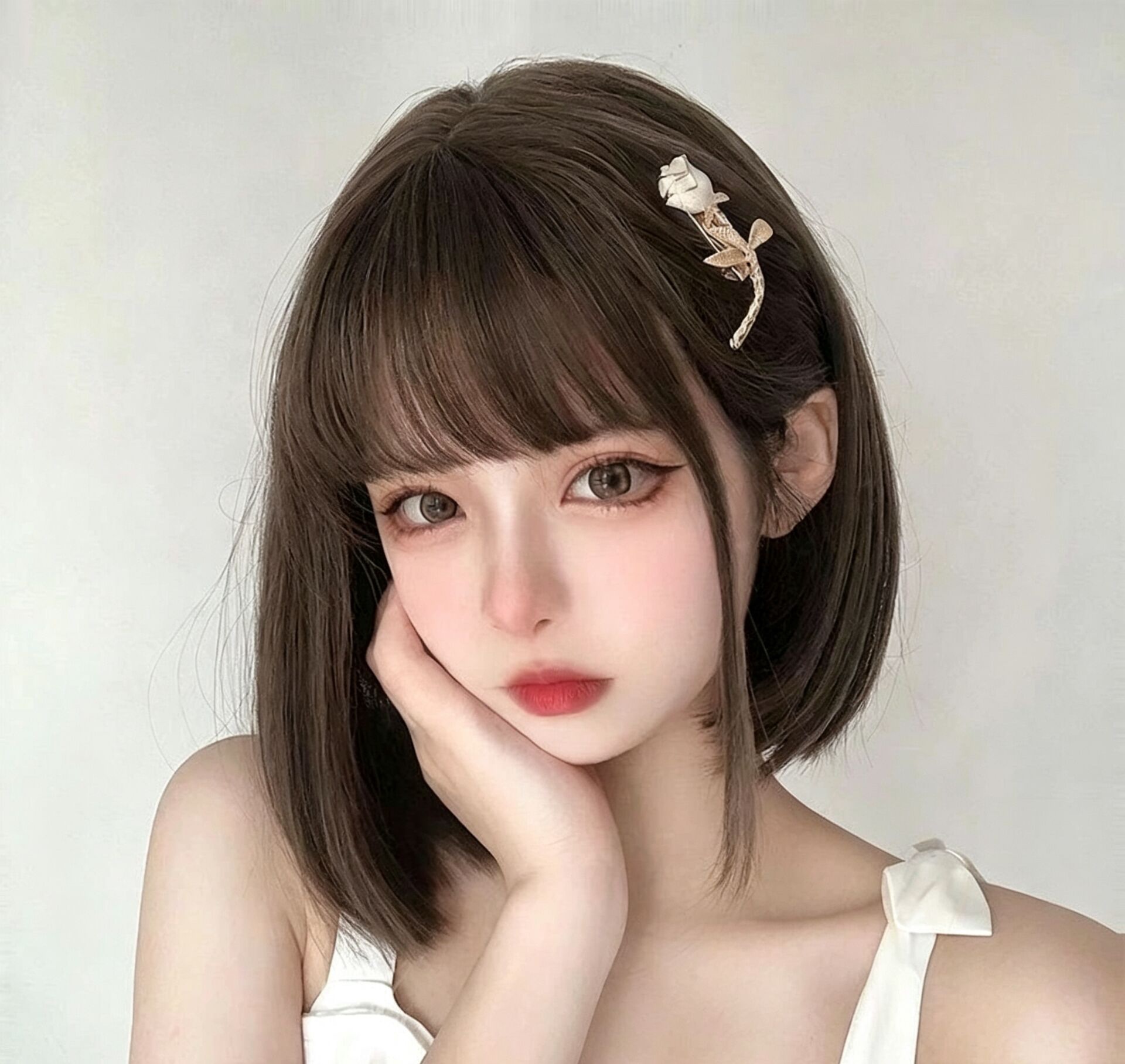 Short Bob Wig with Bangs, Natural Straight Cosplay Daily Wig for Women