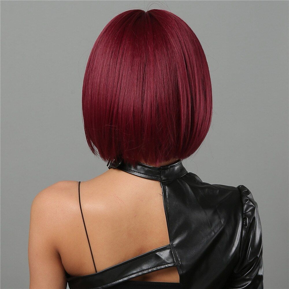 Short burgundy bob wig