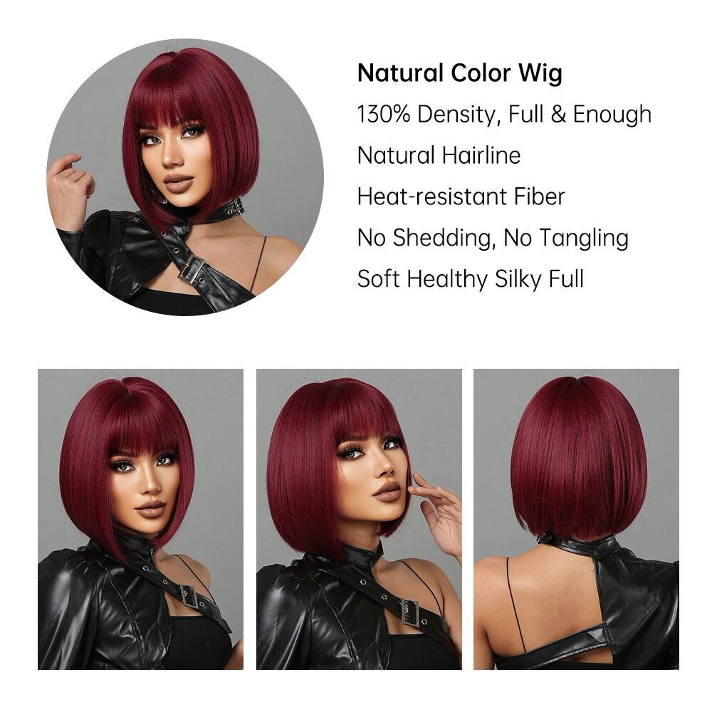 Short burgundy bob wig
