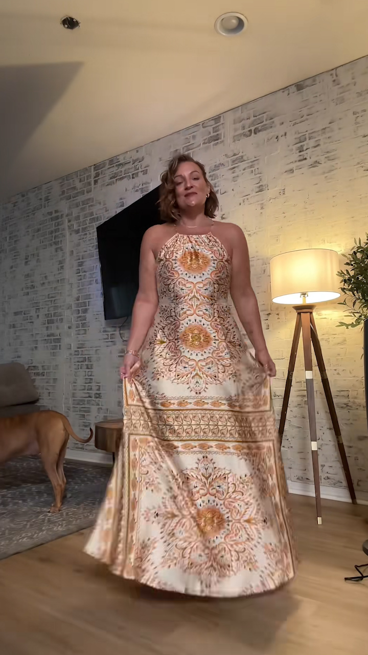 Linen-blend Printed  Maxi Dress