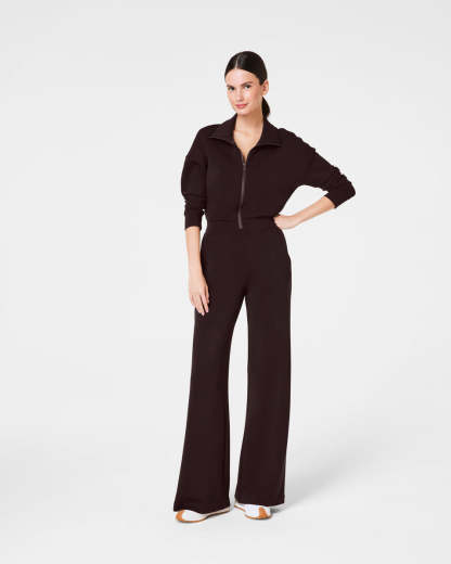 Solid Color Half Zip Jumpsuit